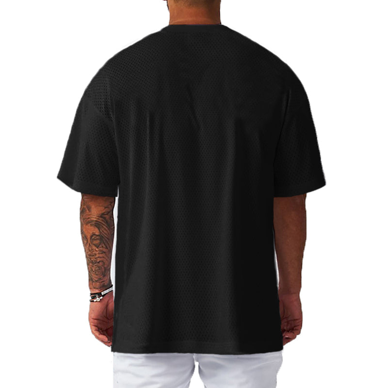 Oversized Gym Bodybuilding Muscle Tops Loose Mesh Quick Dry Shirt Fitness Men's T-Shirt Sports Running Short Sleeve