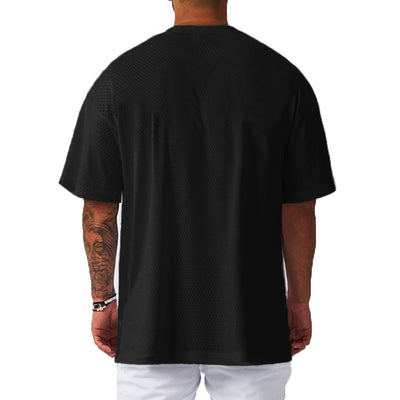 Oversized Gym Bodybuilding Muscle Tops Loose Mesh Quick Dry Shirt Fitness Men's T-Shirt Sports Running Short Sleeve