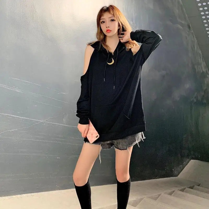 Sweatshirts for Women Hoodies Plain Long Female Clothes Black Hooded Tops Cotton Sweat-shirt Basic Designer Sleeve Goth Novelty