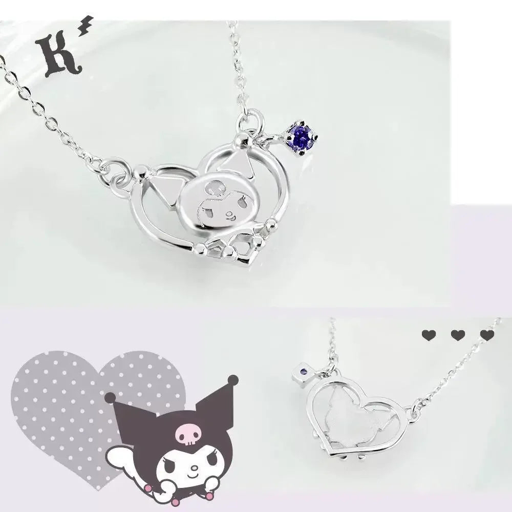 Sanrios Luxury Necklaces Cute Anime Figure Kuromi Silver Necklace Clavicle Chain Pendant for Women Jewelry Accessories Girl Gift