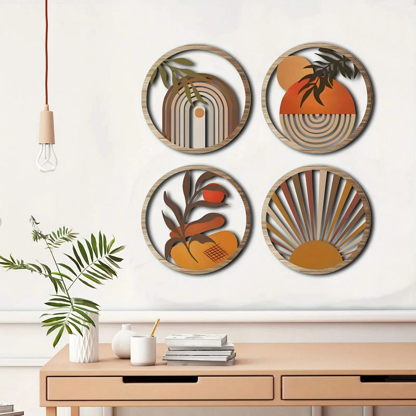 4 Hollowed-out Country Farmhouse Wall Art Decoration Bohemian Sculpture for Living Room Bedroom Country Courtyard Housewarming