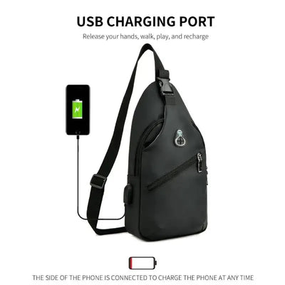 Men Fashion Laptop Waist Packs Trendy Computer Chest Bag Usb Shoulder Bag Leisure Chest Bag Large Capacity Crossbody Bag