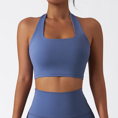 Women Breathable Sports Bra Absorb Sweat Shockproof Padded Gym Bta Running Fitness Bra Yoga Sports Bras Hanging Neck Underwear