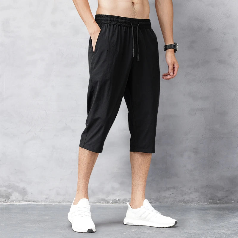Summer Cropped Trousers for Men, Ice-Feel Breathable Stretch Trousers, Casual Versatile Shorts