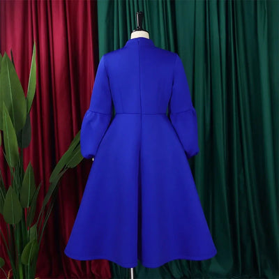 Elegant Dresses for Women Bow Collar Full Sleeve High Waisted Pleated Mid Calf Luxury Birthday Party Dinner Vestidos Mujer Dress