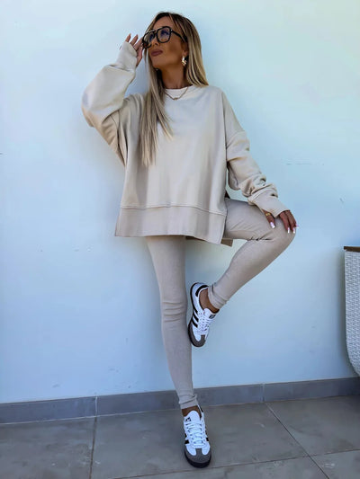 Lounge Sets for Women Two Piece Travel Outfits Sweatsuits Autumn Winter Fashion 2024 Trendy Loose Oversized Tee Tight Trousers