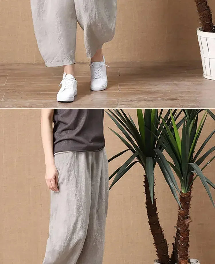 Oversize Pants Summer Thin Nine Points Loose Korean Fashion Women's Clothing Cotton Linen Middle Waist All-match Women's Pants