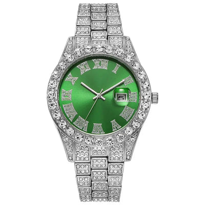 Personalized Hip Hop Watch with Shiny Rhinestones for Men, Luxury Clock, Band Length, Iced Steel Belt, 40mm Diameter Glass Dial