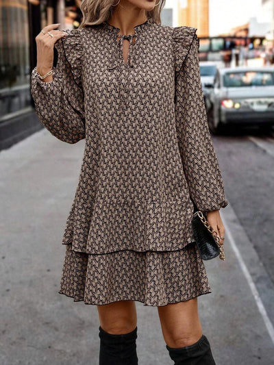 Dresses for Women 2025 Fashion Elegant Long Sleeve Print Women Dress V-Neck Lace-up Dress Women Vestidos De Verano Mujer Q23