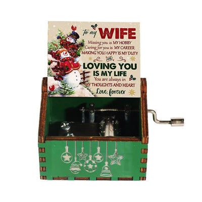 Merry Christmas Music Box Wooden Hand Cranked Music Box Vintage Happy New Year Music Box Gift Music Box Birthday Gift