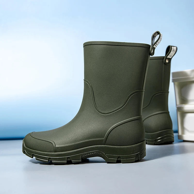 Women's Rain Boots. Fashionable for Outdoor Wear. Waterproof. Mid-calf. Large Sizes Available. Slip-resistant. Thick-sole. Suita