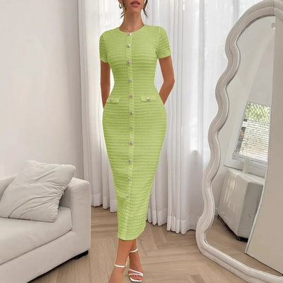 Elegant Dresses for Women Wear Temperament Commuting Female Clothing Summer Women's Fashion High Waist Work Button Slim Dress
