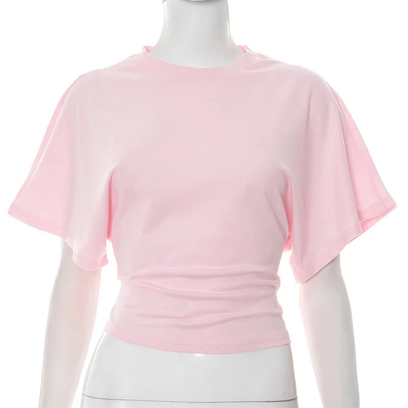 Women's cotton t-shirt summer 2025 baggy crop top French style elegant blouses Sense of design Short sleeve tee casual y25tp031