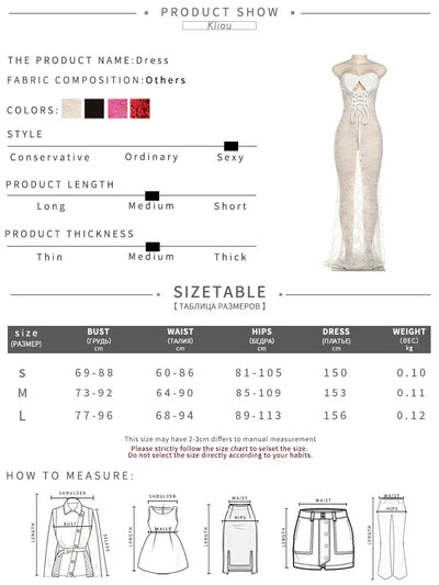 kliou Lace Patchwork Women Maxi Dress Sexy Coquette Drawstring Wrapped Chest Body-shaping Vestidos Female Stunning Clubwear Robe