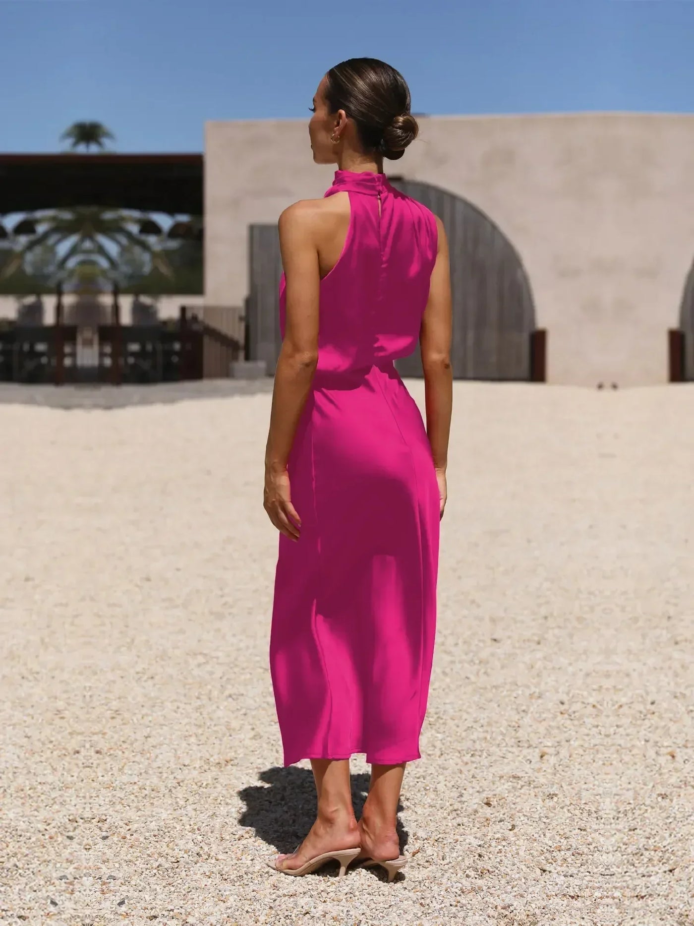 2025 Spring/Summer Long Dress for Women High Waist Halter Satin Sleeveless Dress Fashion Elegant Solid Evening Party Dresses