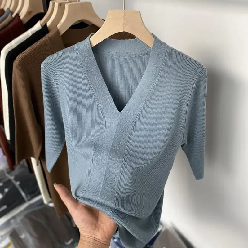 2025 Summer New T-shirts for Women Elegant Fashion Short Sleeve T-shirt Female Trend Tops Ladies Tees Basic Tops Clothing