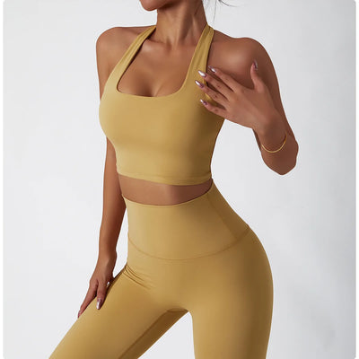 Women Breathable Sports Bra Absorb Sweat Shockproof Padded Gym Bta Running Fitness Bra Yoga Sports Bras Hanging Neck Underwear