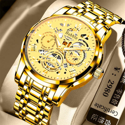 Luxury Men's Fashion Watch High-end Light Luxury Multi-functional Quartz Watch Waterproof Roman Hollow Men's Clock Watch