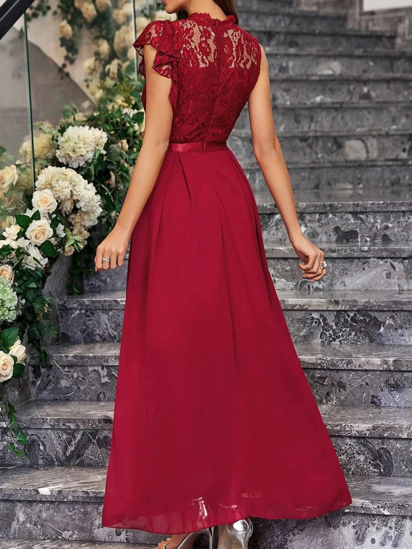 Summer Wedding Guest Dresses For Women Sleeveless Lace Tiered Tulle Classic O-Neck Prom Dress Banquet Party Dress For Any Season