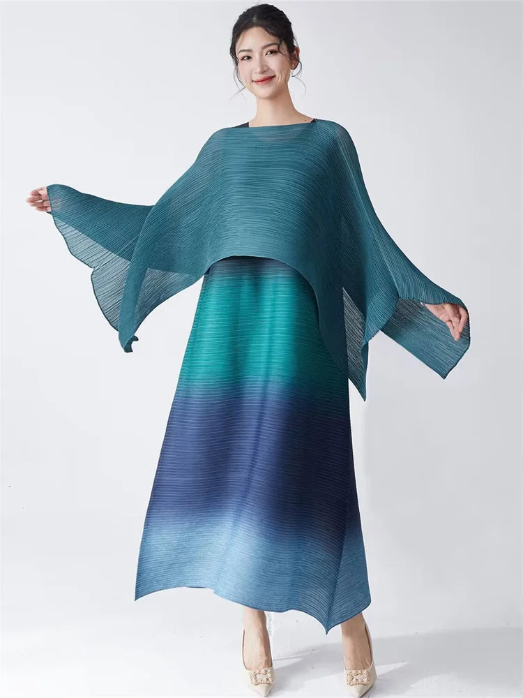 Womens Dresses Evening Dresses Ladies' Lssey Miyake Dress's High Sense Wear 2025 New Gradient Sleeveless Loose Long Dress Tide