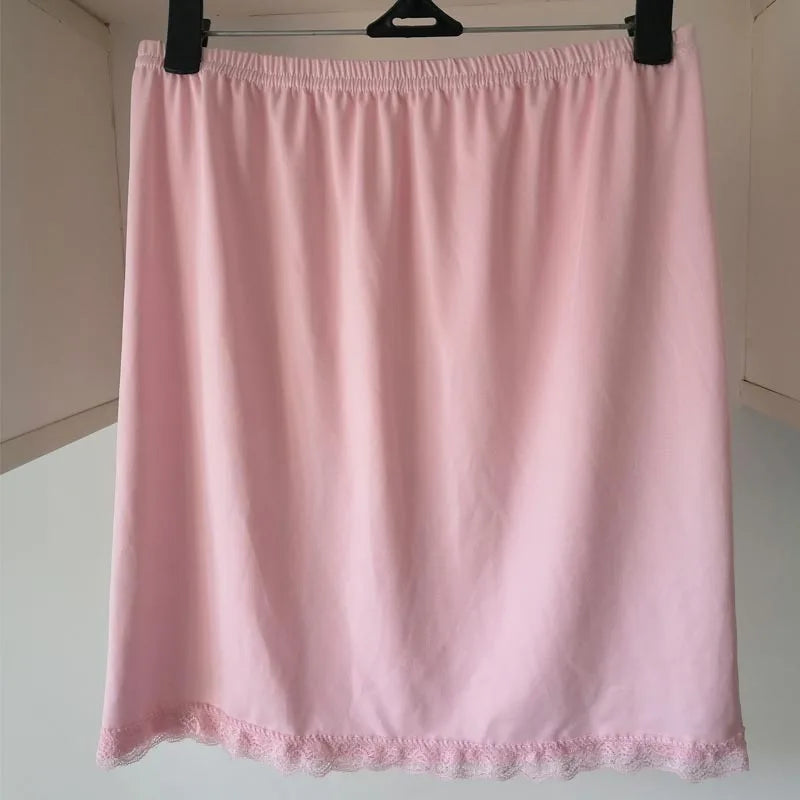 Satin Underskirt Half Slips Dress for Women Summer Thin Ice Silk High Waist Elastic Anti-Penetrating Underskirt Lining Petticoat