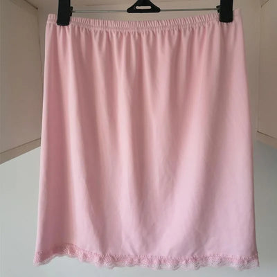 Satin Underskirt Half Slips Dress for Women Summer Thin Ice Silk High Waist Elastic Anti-Penetrating Underskirt Lining Petticoat