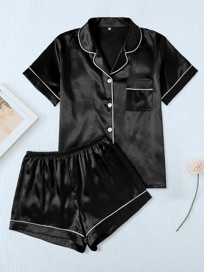 Women's Sleepwear Silk Satin Pajamas Set Button-Down Pyjama Shorts Suit Pijama Femme Loungewear Pj Sets Solid Color Home Clothes
