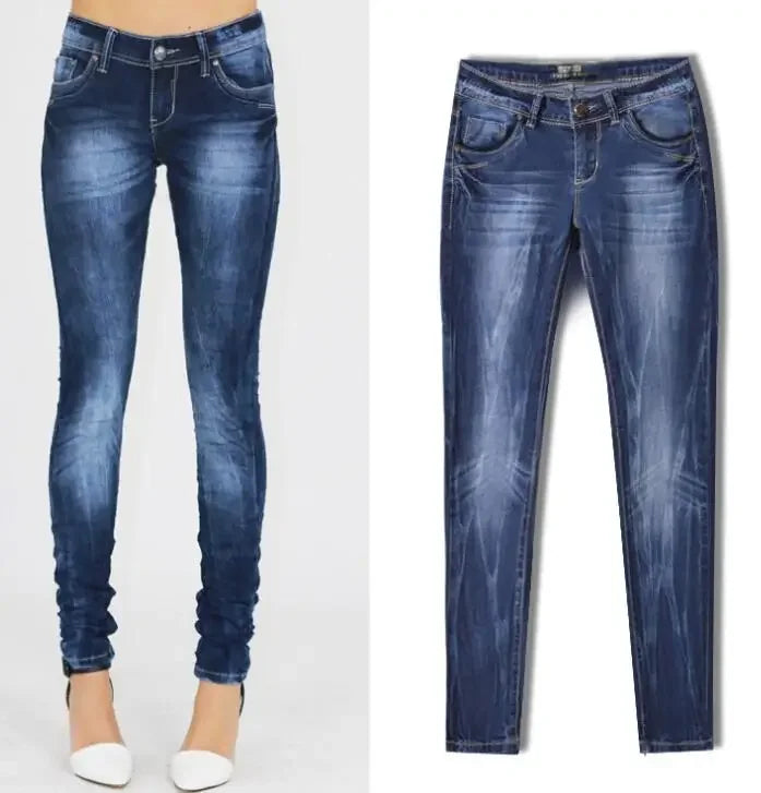 Women's Tight Denim Pencil Pants, Low Waisted Jeans, Tied Dyeing Women Jeans