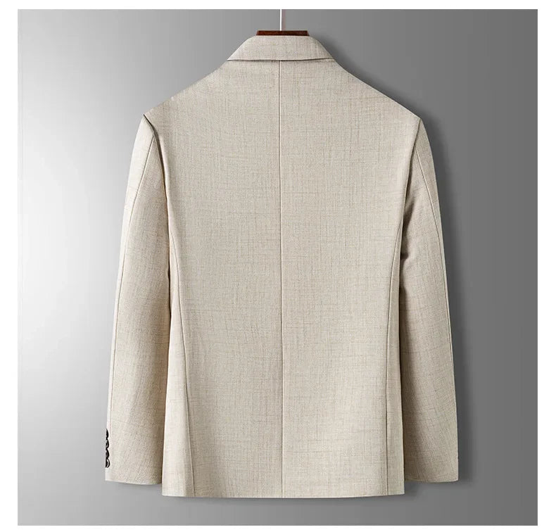 Spring Autumn Men's Blazer Luxury Plaid Jacquard Casual Suit Jacket Gray Blue Beige Loose Male Coat Costume Homme