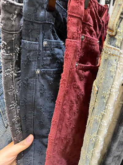 European Designer Jeans Men Ripped Holes Washed Baggy Pants New Fall Straight Fit Wide Leg Bottoms