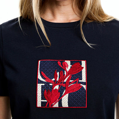 Women's T Shirts Short Sleeve O Neck Casual Flower Embroidery Design Cotton Female Tops Summer Women Tee Tops