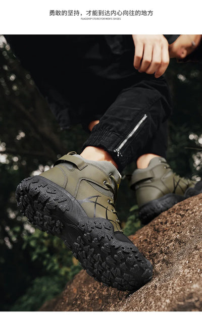 2025 Outdoor Men's Boots Hiking Shoes for Men Outdoor Boots Warm Leather Climbing Mens Shoes Waterproof Non-slip Men Ankle Boots