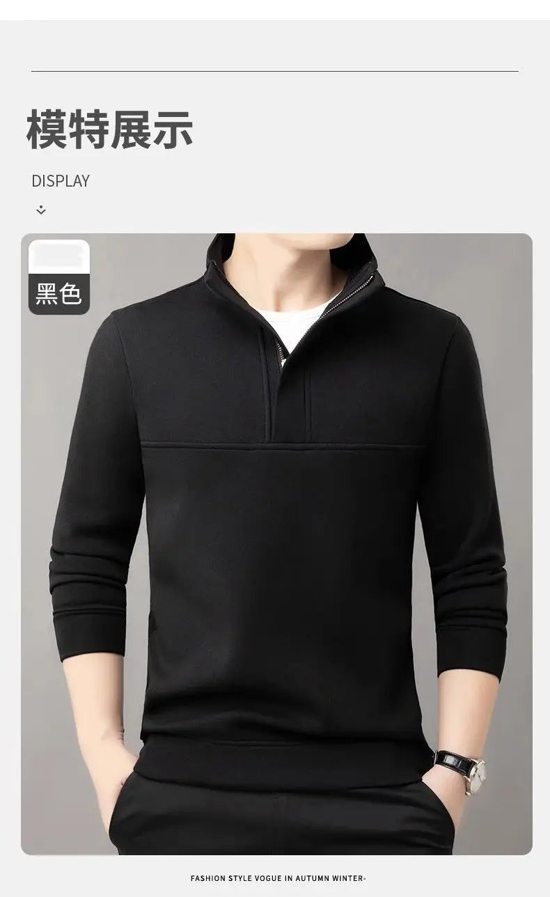 New Men's Sweatshirts Autumn and Winter Warm and Simple Personalized Trendy Tops Half-high Neck Base Shirt