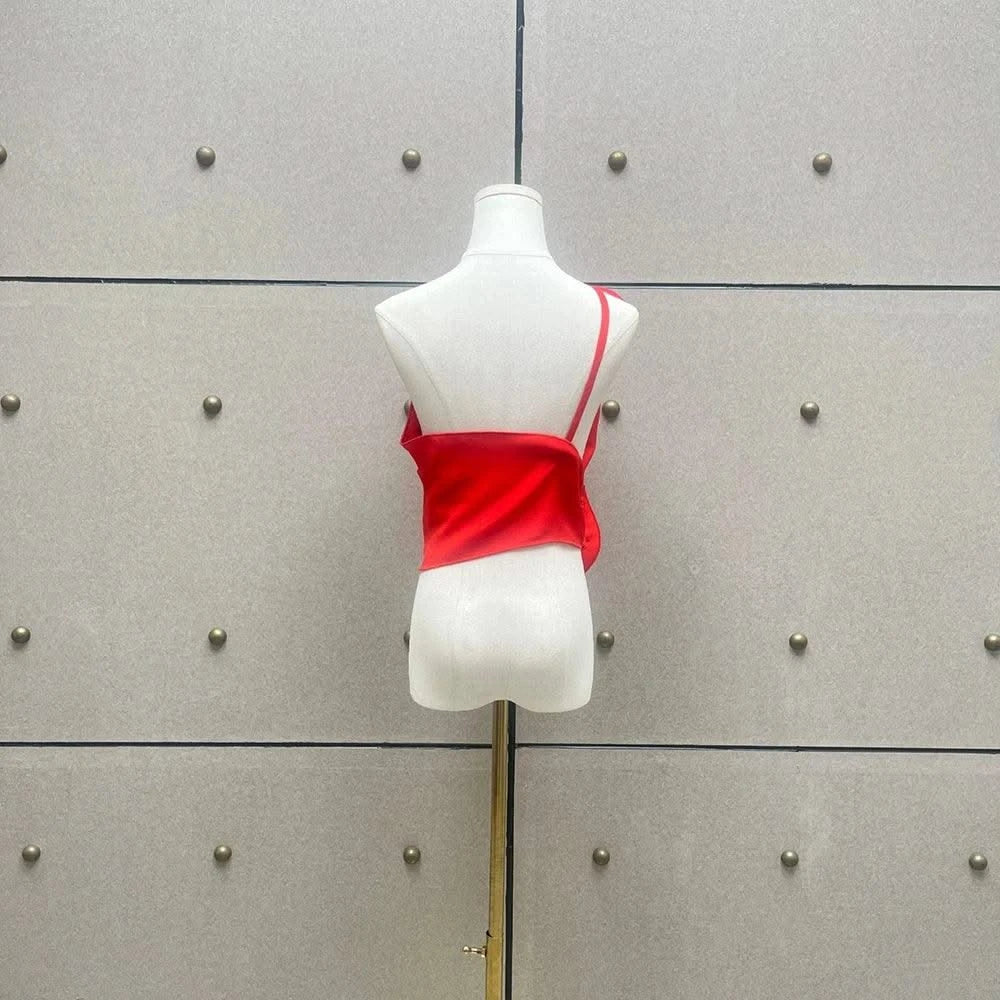 Linen Blend One-Shoulder Women's Vest Y2K Style Peplum Top with Stereoscopic Flower Decoration Elegant Commuter Wear for Summer