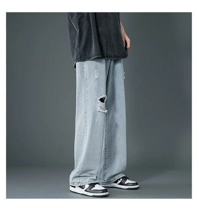 Ripped Jeans Men Ins Trendy Straight Leg Loose Wide Leg Pants High Waist Floor Mopping Denim Pants Versatile Casual Pants Men's
