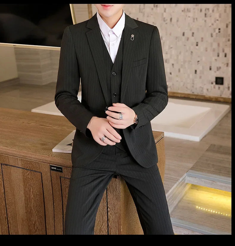 Suit (Blazer+ Vest + Trousers +) Men's Fashionable Business Solid color Gentleman's Wedding Workwear Casual Performance Suit