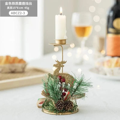 Christmas Golden Wrought Iron Candlestick Elk Snowflake Xmas Tree Candle Holder New Year Merry Xmas Table Decoration Home Items