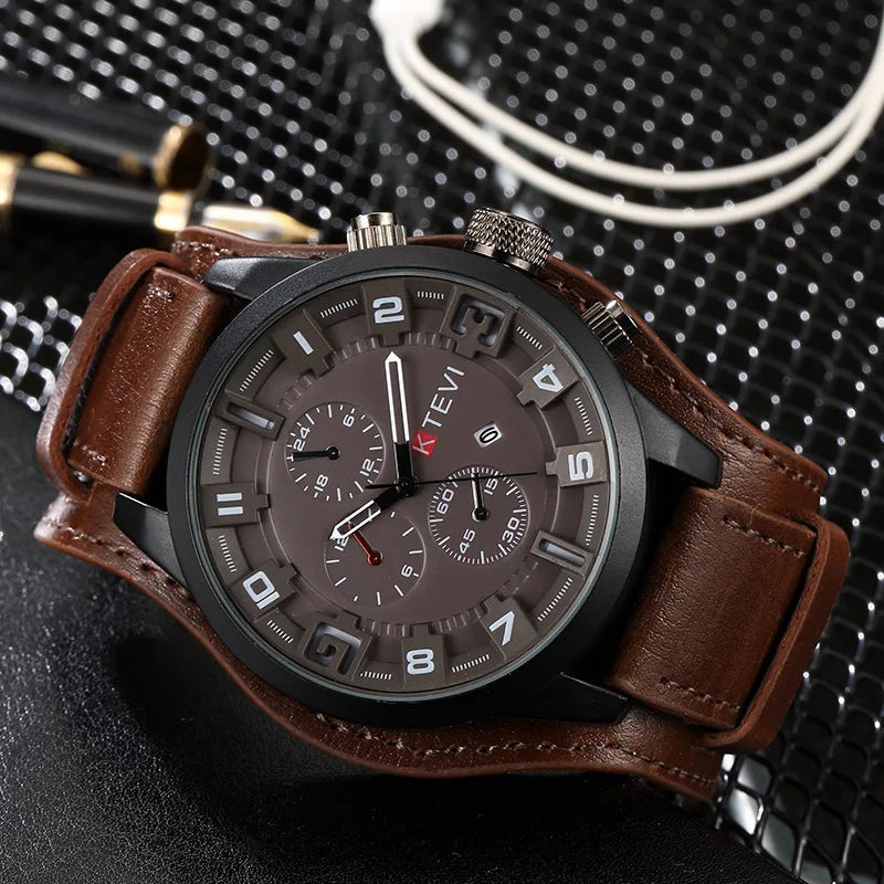 Original Men's Watches High-End Luxury Man Watch Leather Strap Date Business Quartz Watch Big Dial Military Tactical Wristwatch