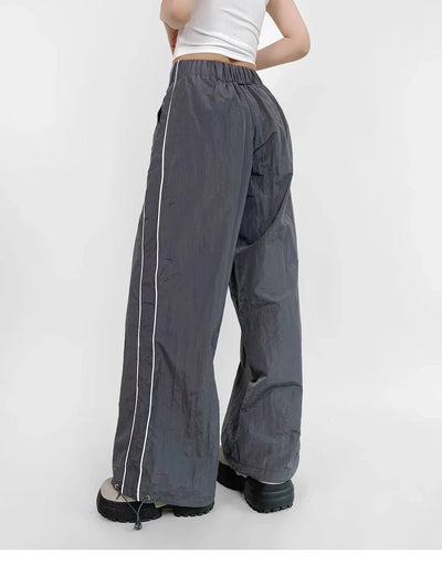 Women's Wide-Leg Joggers Adjustable Ankle Cuffs Side Stripes Drawstring Waist Lightweight Streetwear