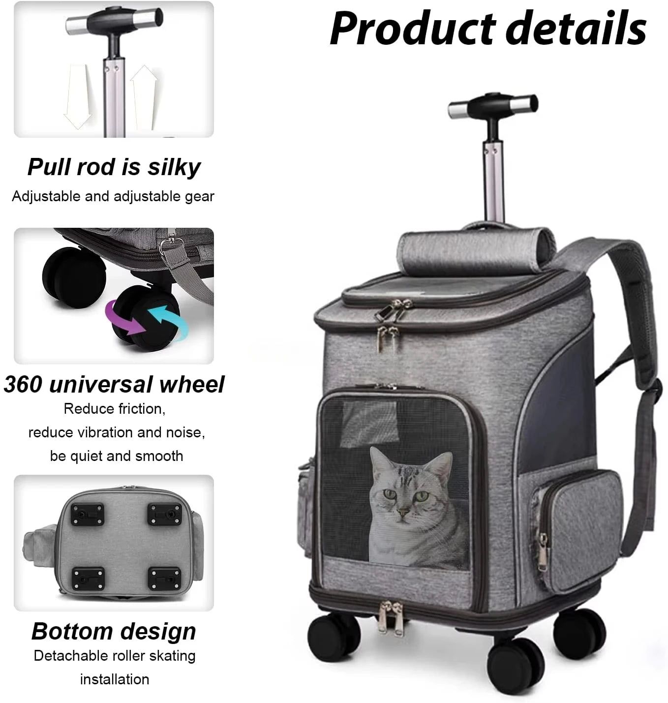 Folding Travel Pet Trolley Carrier with Wheels for Cat Dog Backpack Carriage Airline Approved Pet Trolley Carrier with Wheels