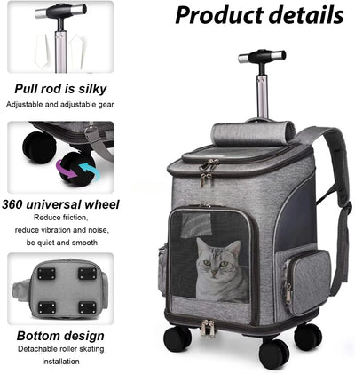 Folding Travel Pet Trolley Carrier with Wheels for Cat Dog Backpack Carriage Airline Approved Pet Trolley Carrier with Wheels