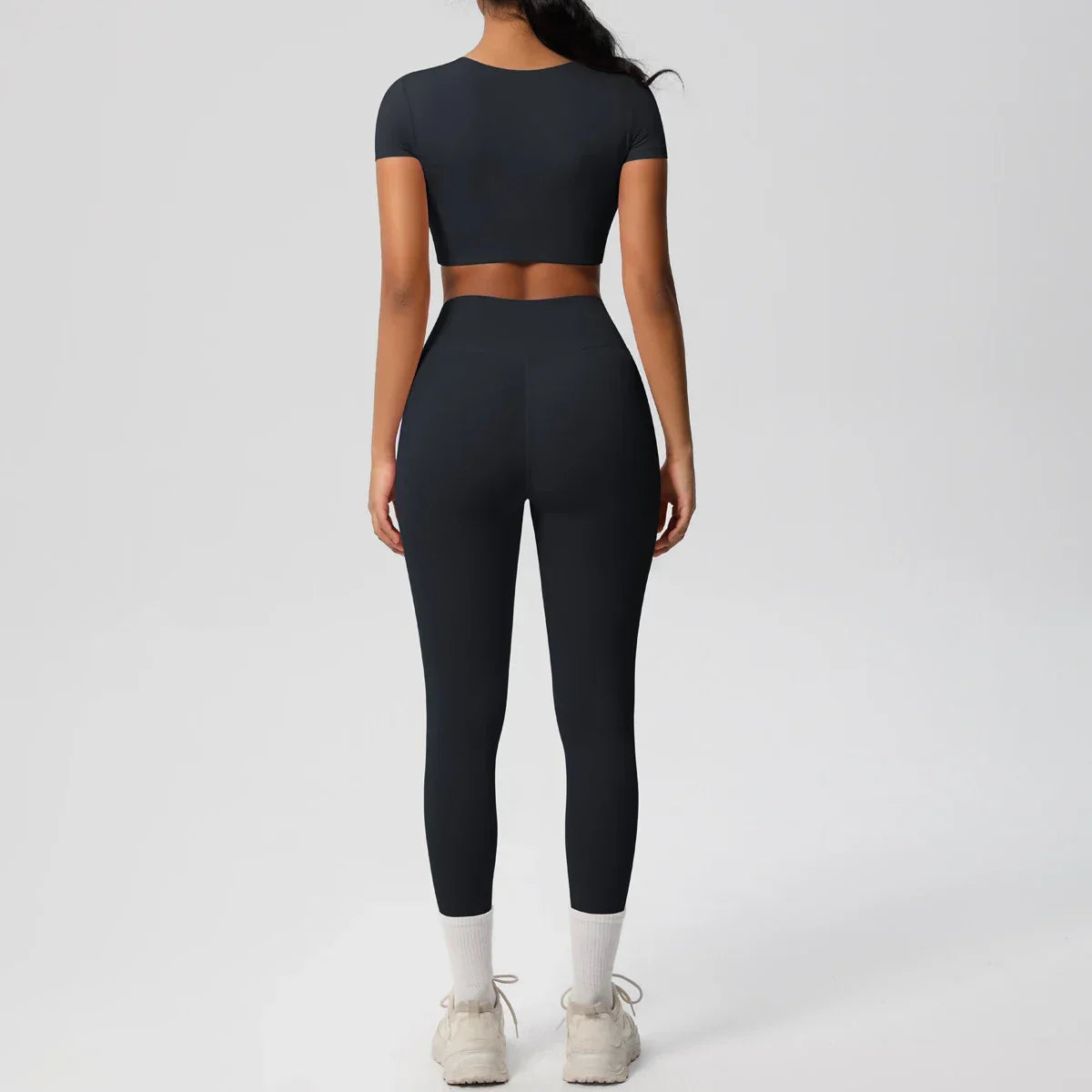 Yoga Set 2 Pieces Women Tracksuits Workout Sportswear Gym Clothing Fitness Short Sleeve With Padded High Waist Leggings Suits