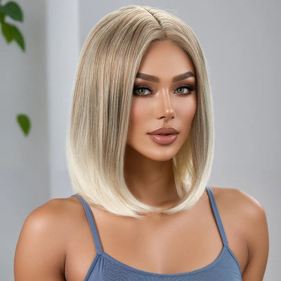 Wigs for Women; Synthetic Wig Cross-Border Golden Short Hair; Bobo Short Straight Hair; Synthetic Fiber Hair with Middle