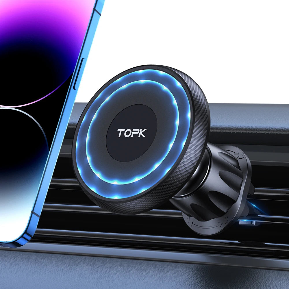 TOPK for Magsafe Car Phone Holder,Powerful Magnetism Premium Quality Single-Hand Operation Metal Hook Magnetic Car Phone Mount