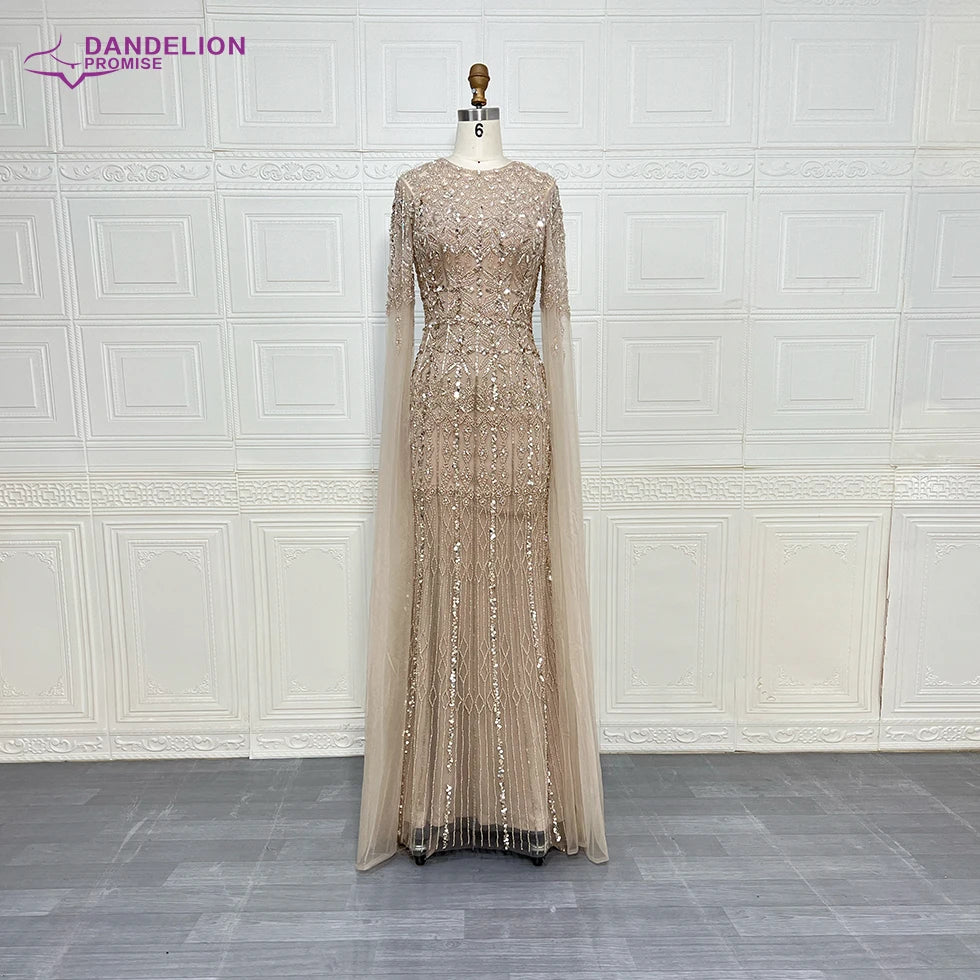 Luxury Dubai Caramel Mermaid Arabic Evening Dresses 2025 with Cape Sleeves Beaded for Women Wedding Party