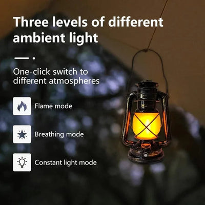 Retro Portable LED Night Light 3 Lighting Modes Horse Lantern Lamp Rechargeable Hanging Camping Lights for Travel Desktop Decor
