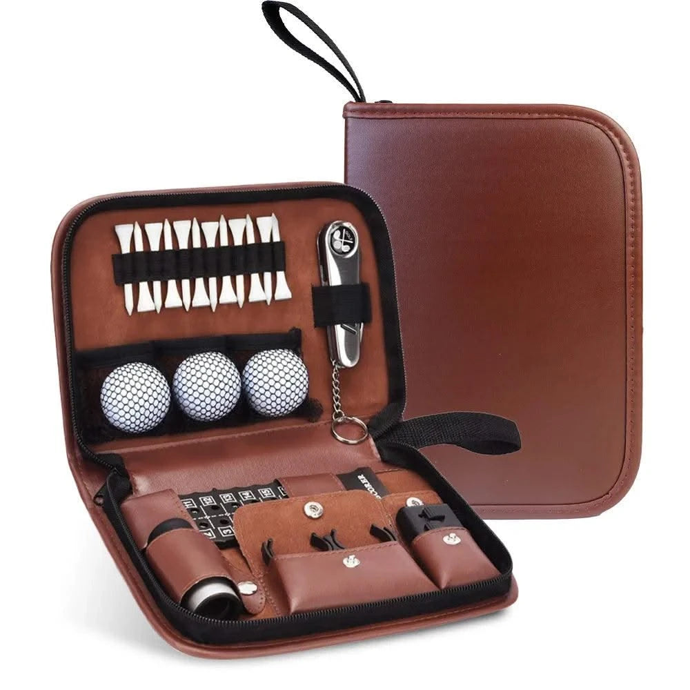 Golf tool kit, golf accessory kit, convenient to carry, multifunctional, large capacity storage leather bag