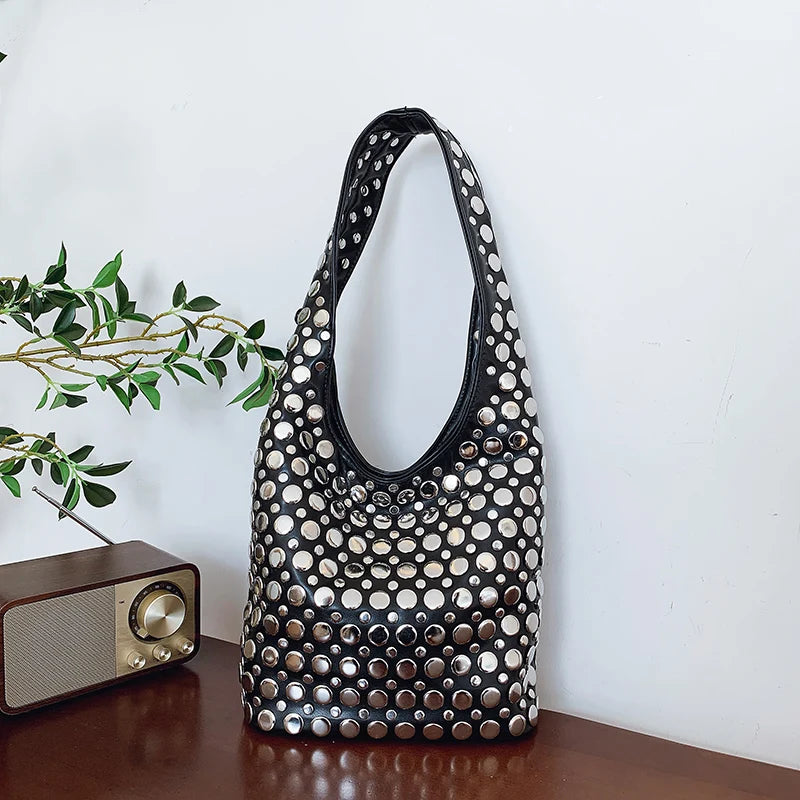 Designer Geometric Shoulder Bag For Women Top Brand Handbag Luxury Shiny Rivet Handmade Evening Clutch Bag Fashion Party Purse