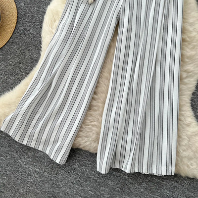 Pant Women Wide Leg Long Pants Striped Casual Loose High Waist Straight Trousers Y2k Streetwear Elegant Splice Work 2025 Capris