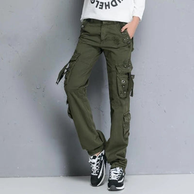 Women Cargo Pants Camouflage Overalls Multi-pockets Oversize Climbing Hiking Outdoor Travelling Army Green Sports Trousers 6XL